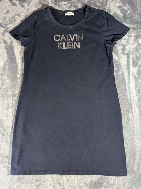 Calvin Klein Dresses & Skirts - Calvin Klein Rhinestone Logo Cotton T-Shirt Mini Dress Black S Y2K